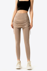 Drawstring Ruched Faux Layered Yoga Leggings - SHE BADDY© ONLINE WOMEN FASHION & CLOTHING STORE