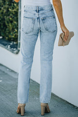 Acid Wash Distressed Jeans with Pockets - SHE BADDY© ONLINE WOMEN FASHION & CLOTHING STORE