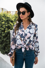 Floral Print Mock Neck Button Front Shirt - SHE BADDY© ONLINE WOMEN FASHION & CLOTHING STORE