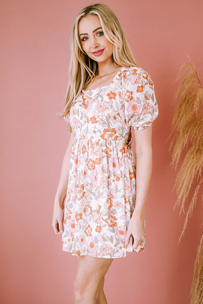 Floral Tie-Back Puff Sleeve Dress - SHE BADDY© ONLINE WOMEN FASHION & CLOTHING STORE