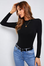 Mock Neck Lettuce Hem Long Sleeve Tee - SHE BADDY© ONLINE WOMEN FASHION & CLOTHING STORE