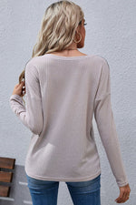 Leopard Color Block Waffle-Knit Long Sleeve Top - SHE BADDY© ONLINE WOMEN FASHION & CLOTHING STORE