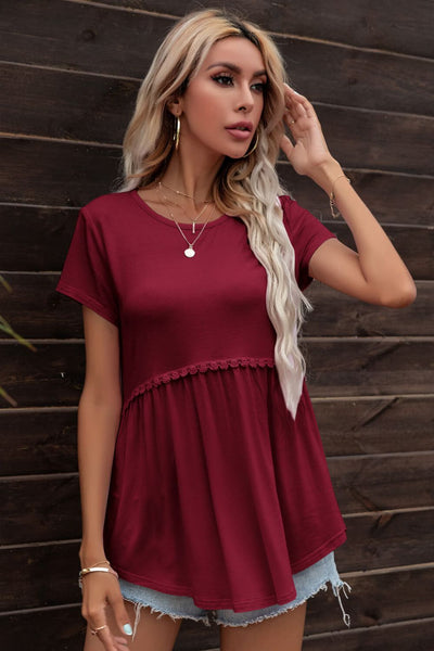 Lace Trim Round Neck Tunic Top - SHE BADDY© ONLINE WOMEN FASHION & CLOTHING STORE