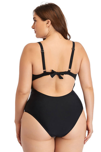 Plus Size Spliced Mesh Tie-Back One-Piece Swimsuit - SHE BADDY© ONLINE WOMEN FASHION & CLOTHING STORE
