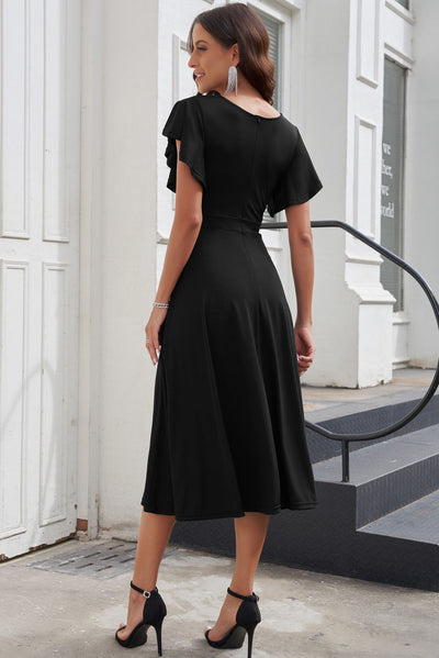 Flutter Sleeve Surplice Midi Dress - SHE BADDY© ONLINE WOMEN FASHION & CLOTHING STORE