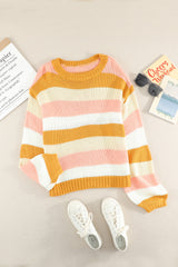 Striped Dropped Shoulder Knitted Pullover Sweater - SHE BADDY© ONLINE WOMEN FASHION & CLOTHING STORE