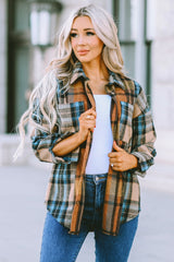 Plaid Curved Hem Shirt Jacket with Breast Pockets - SHE BADDY© ONLINE WOMEN FASHION & CLOTHING STORE