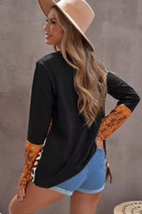 Mixed Print Color Block Long Sleeve Top - SHE BADDY© ONLINE WOMEN FASHION & CLOTHING STORE