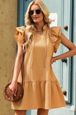 Ruffle Shoulder Tie-Neck Tiered Dress - SHE BADDY© ONLINE WOMEN FASHION & CLOTHING STORE