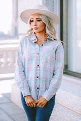 Plaid Button-Up Dropped Shoulder Shirt - SHE BADDY© ONLINE WOMEN FASHION & CLOTHING STORE