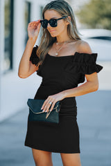Off-Shoulder Ruffled Zip-Back Mini Dress - SHE BADDY© ONLINE WOMEN FASHION & CLOTHING STORE