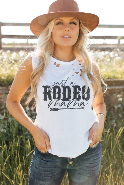 JUST A RODEO MAMA Graphic Distressed Tank - SHE BADDY© ONLINE WOMEN FASHION & CLOTHING STORE