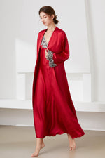 Contrast Lace Trim Satin Night Dress and Robe Set - SHE BADDY© ONLINE WOMEN FASHION & CLOTHING STORE