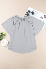Gathered Detail Notched Neck Flutter Sleeve Top - SHE BADDY© ONLINE WOMEN FASHION & CLOTHING STORE