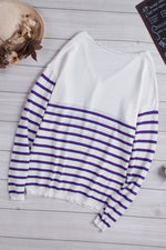 Striped V-Neck Long Sleeve Knit Top - SHE BADDY© ONLINE WOMEN FASHION & CLOTHING STORE