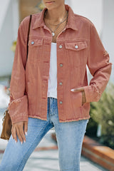 Distressed Raw Hem Denim Jacket - SHE BADDY© ONLINE WOMEN FASHION & CLOTHING STORE