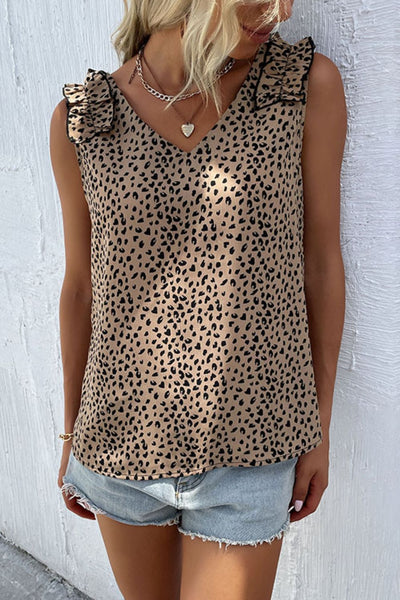 Leopard Frill Trim V-Neck Tank - SHE BADDY© ONLINE WOMEN FASHION & CLOTHING STORE