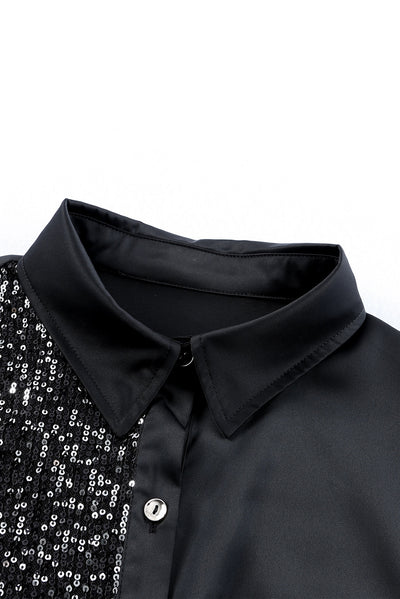 Sequin Button Front High-Low Shirt Dress - SHE BADDY© ONLINE WOMEN FASHION & CLOTHING STORE