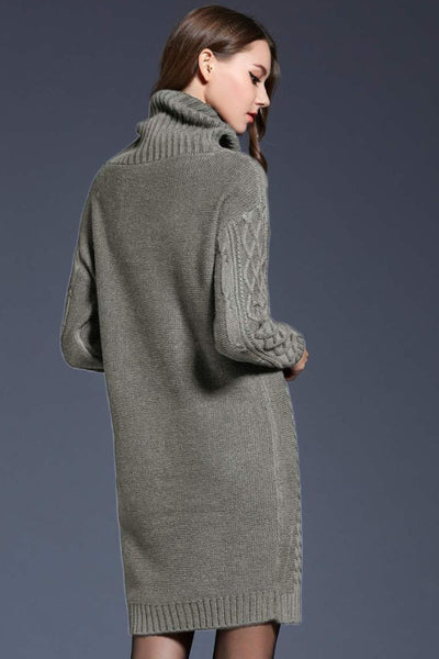 Full Size Mixed Knit Cowl Neck Dropped Shoulder Sweater Dress - SHE BADDY© ONLINE WOMEN FASHION & CLOTHING STORE