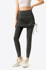 Drawstring Ruched Faux Layered Yoga Leggings - SHE BADDY© ONLINE WOMEN FASHION & CLOTHING STORE