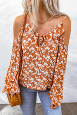 Floral Cold-Shoulder Flare Sleeve Blouse - SHE BADDY© ONLINE WOMEN FASHION & CLOTHING STORE