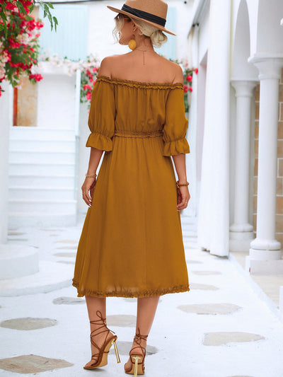Frilled Off-Shoulder Flounce Sleeve Dress - SHE BADDY© ONLINE WOMEN FASHION & CLOTHING STORE