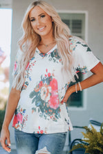 Floral V-Neck Tee Shirt - SHE BADDY© ONLINE WOMEN FASHION & CLOTHING STORE