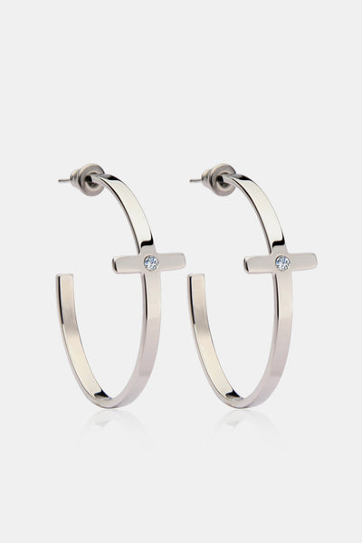 Stainless Steel Cross Hoop Earrings - SHE BADDY© ONLINE WOMEN FASHION & CLOTHING STORE