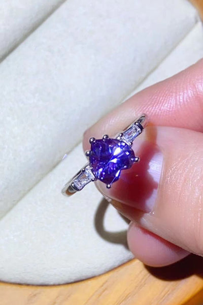 1 Carat Moissanite Heart-Shaped Platinum-Plated Ring in Purple - SHE BADDY© ONLINE WOMEN FASHION & CLOTHING STORE