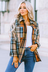 Plaid Curved Hem Shirt Jacket with Breast Pockets - SHE BADDY© ONLINE WOMEN FASHION & CLOTHING STORE