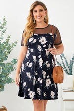 Plus Size Floral Polka Dot Mesh Yoke Dress - SHE BADDY© ONLINE WOMEN FASHION & CLOTHING STORE