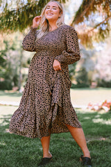 Plus Size Animal Print Smocked Tiered Dress - SHE BADDY© ONLINE WOMEN FASHION & CLOTHING STORE