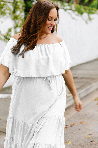 Plus Size Swiss Dot Off-Shoulder Tiered Dress - SHE BADDY© ONLINE WOMEN FASHION & CLOTHING STORE