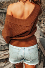 Rib-Knit Drop Shoulder V-Neck Sweater - SHE BADDY© ONLINE WOMEN FASHION & CLOTHING STORE