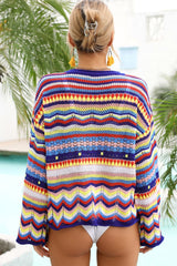 Multicolored Stripe Round Neck Cover-Up - SHE BADDY© ONLINE WOMEN FASHION & CLOTHING STORE