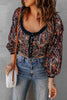 Printed Buttoned Balloon Sleeve Cropped Blouse