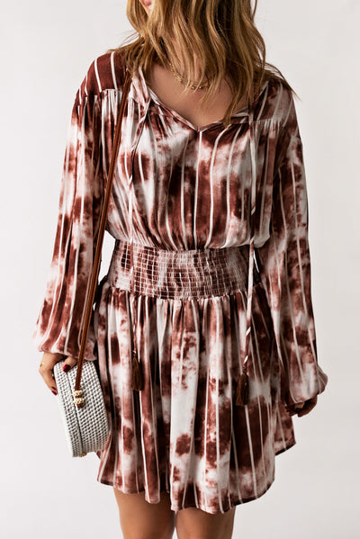 Tie-Dye Smocked Waist Balloon Sleeve Dress - SHE BADDY© ONLINE WOMEN FASHION & CLOTHING STORE