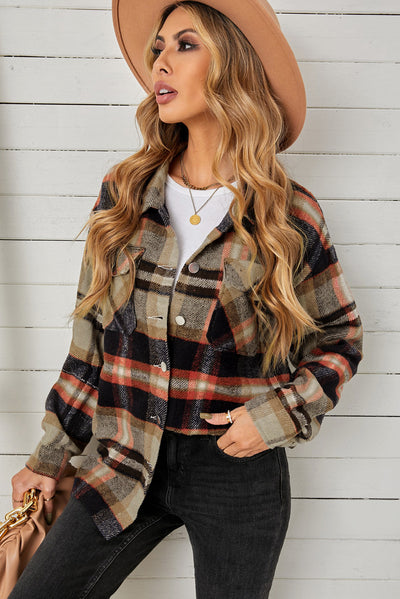 Plaid Pocketed Button Down Shacket - SHE BADDY© ONLINE WOMEN FASHION & CLOTHING STORE