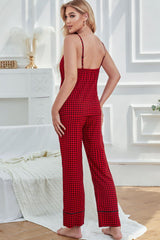 Gingham V-Neck Cami and Tied Pants Lounge Set - SHE BADDY© ONLINE WOMEN FASHION & CLOTHING STORE