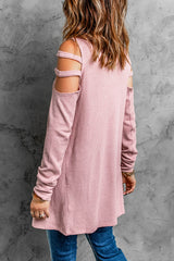 Cutout Waffle Knit Tunic Top - SHE BADDY© ONLINE WOMEN FASHION & CLOTHING STORE