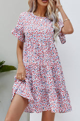 Ditsy Floral Flounce Sleeve Tiered Dress - SHE BADDY© ONLINE WOMEN FASHION & CLOTHING STORE