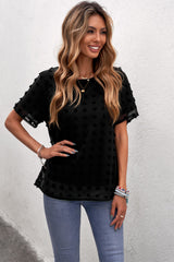 Swiss Dot Round Neck Blouse - SHE BADDY© ONLINE WOMEN FASHION & CLOTHING STORE