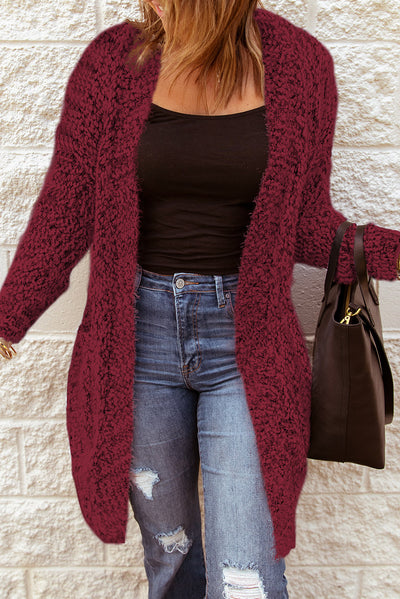 Fuzzy Popcorn Knit Open Front Longline Cardigan - SHE BADDY© ONLINE WOMEN FASHION & CLOTHING STORE