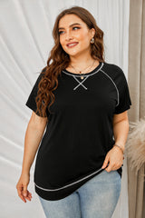 Plus Size Contrast Stitching Crewneck Tee - SHE BADDY© ONLINE WOMEN FASHION & CLOTHING STORE