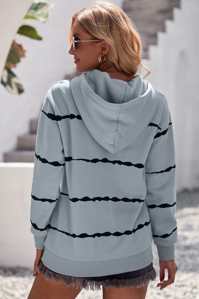 Striped Drop Shoulder Hoodie with Kangaroo Pocket - SHE BADDY© ONLINE WOMEN FASHION & CLOTHING STORE