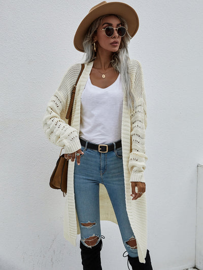 Horizontal Ribbing Open Front Duster Cardigan - SHE BADDY© ONLINE WOMEN FASHION & CLOTHING STORE