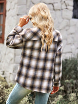 Plaid Button Front Curved Hem Shirt Jacket - SHE BADDY© ONLINE WOMEN FASHION & CLOTHING STORE