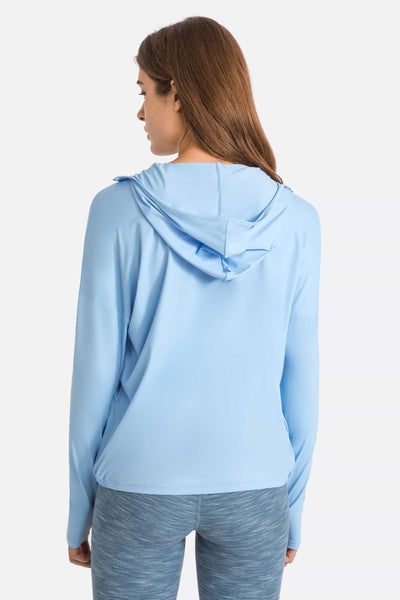 Zip Up Dropped Shoulder Hooded Sports Jacket - SHE BADDY© ONLINE WOMEN FASHION & CLOTHING STORE