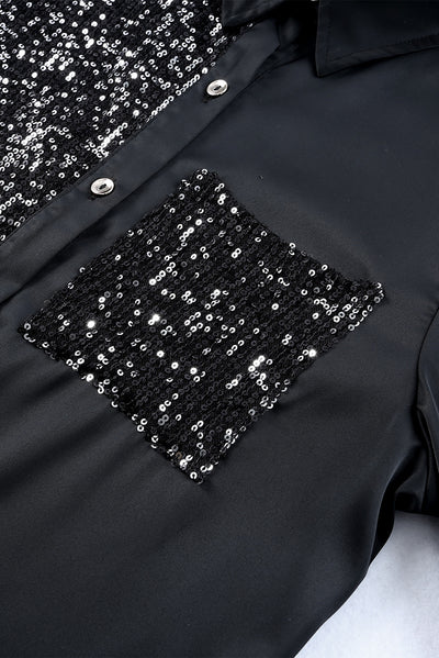 Sequin Button Front High-Low Shirt Dress - SHE BADDY© ONLINE WOMEN FASHION & CLOTHING STORE