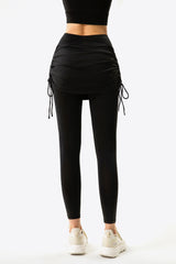 Drawstring Ruched Faux Layered Yoga Leggings - SHE BADDY© ONLINE WOMEN FASHION & CLOTHING STORE